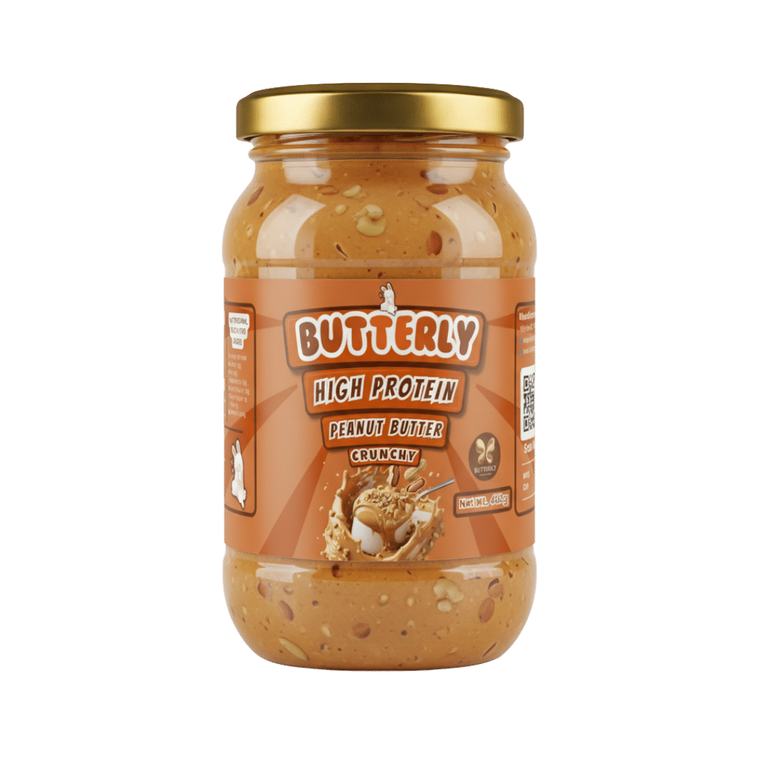 Butterly High-Protein Crunchy Peanut Butter Jar – 100% Roasted Peanuts, 25g+ Protein, Natural Healthy Spread